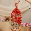 Red Pearl Embellished Layered Pom Pom Tassel Potli Bag