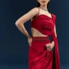 Red Crepe Ready Pleated Saree With Heavy Embroidery