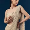 Gold And Beige Satin Ready Pleated Saree With Stone Detail Work