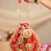 Red Embroidered Motif Potli Bag in Silk