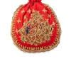 Red Embroidered Motif Potli Bag in Silk