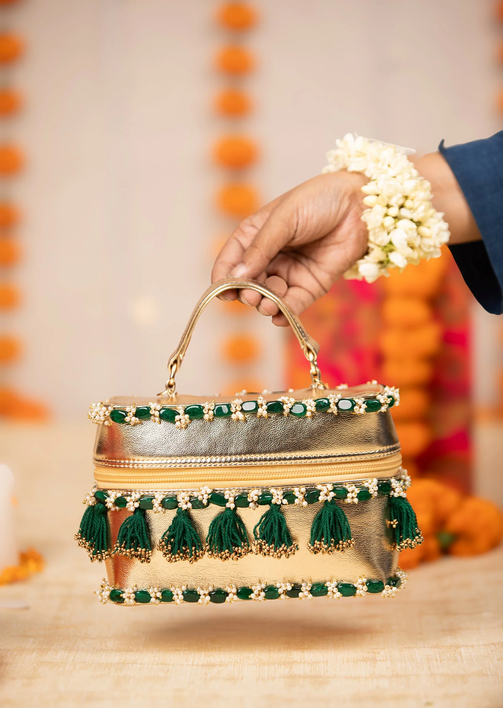 516-gold-and-green-tassel-drop-bead-embroidered-potli-bucket-bag-1.webp Gold and Green Tassel Drop Bead Embroidered Potli Bucket Bag