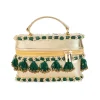 Gold and Green Tassel Drop Bead Embroidered Potli Bucket Bag