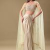 White Drape Skirt Set With Jacket