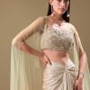 White Drape Skirt Set With Jacket