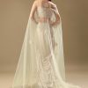 White Drape Skirt Set With Jacket