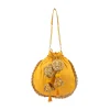 Yellow Silk Peacock Motif Embroidered Potli Bag