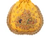 Yellow Silk Peacock Motif Embroidered Potli Bag