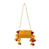 Yellow Brocade Zari Work Kundan Bag with Tassel