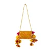 Yellow Brocade Zari Work Kundan Bag with Tassel