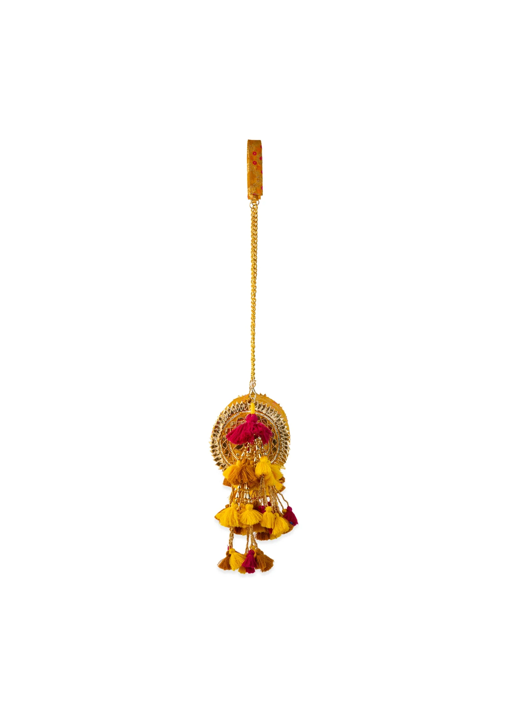 Yellow Brocade Zari Work Kundan Bag with Tassel