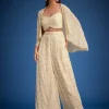 Off White Embroidered Cape Palazzo Set