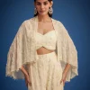 Off White Embroidered Cape Palazzo Set