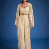 Off White Embroidered Cape Palazzo Set