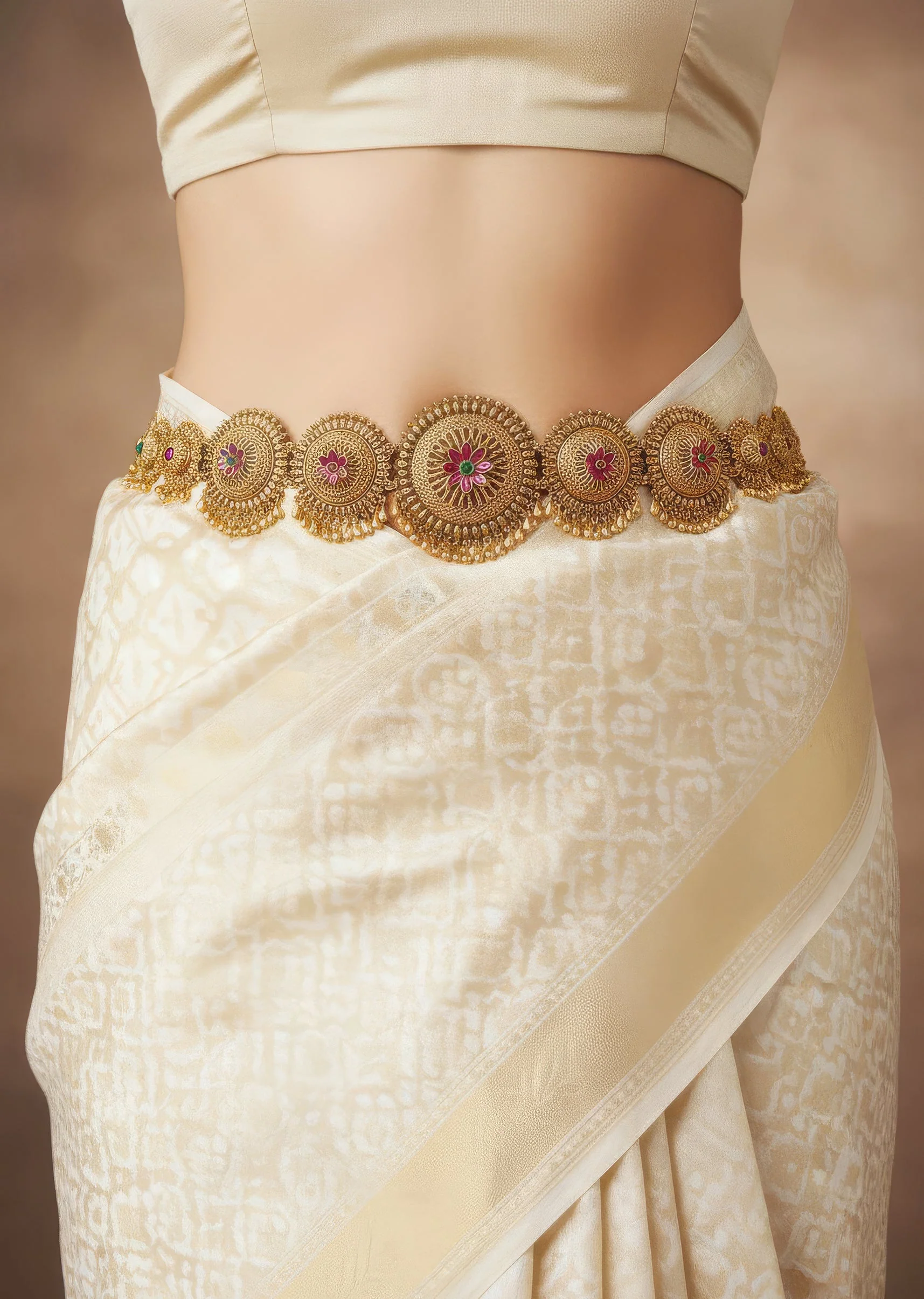 520-gold-toned-temple-style-waist-belt-with-pink-and-green-simulated-stones-1.webp Gold Toned Temple Style Waist Belt With Pink and Green Simulated Stones