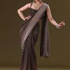 Brown Pre Stitched Saree With Cowl Blouse