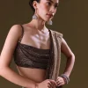 Brown Pre Stitched Saree With Cowl Blouse