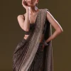 Brown Pre Stitched Saree With Cowl Blouse