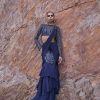 French Blue Fishcut Draped Frill Saree With Blouse