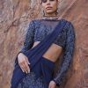 French Blue Fishcut Draped Frill Saree With Blouse