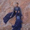 French Blue Fishcut Draped Frill Saree With Blouse