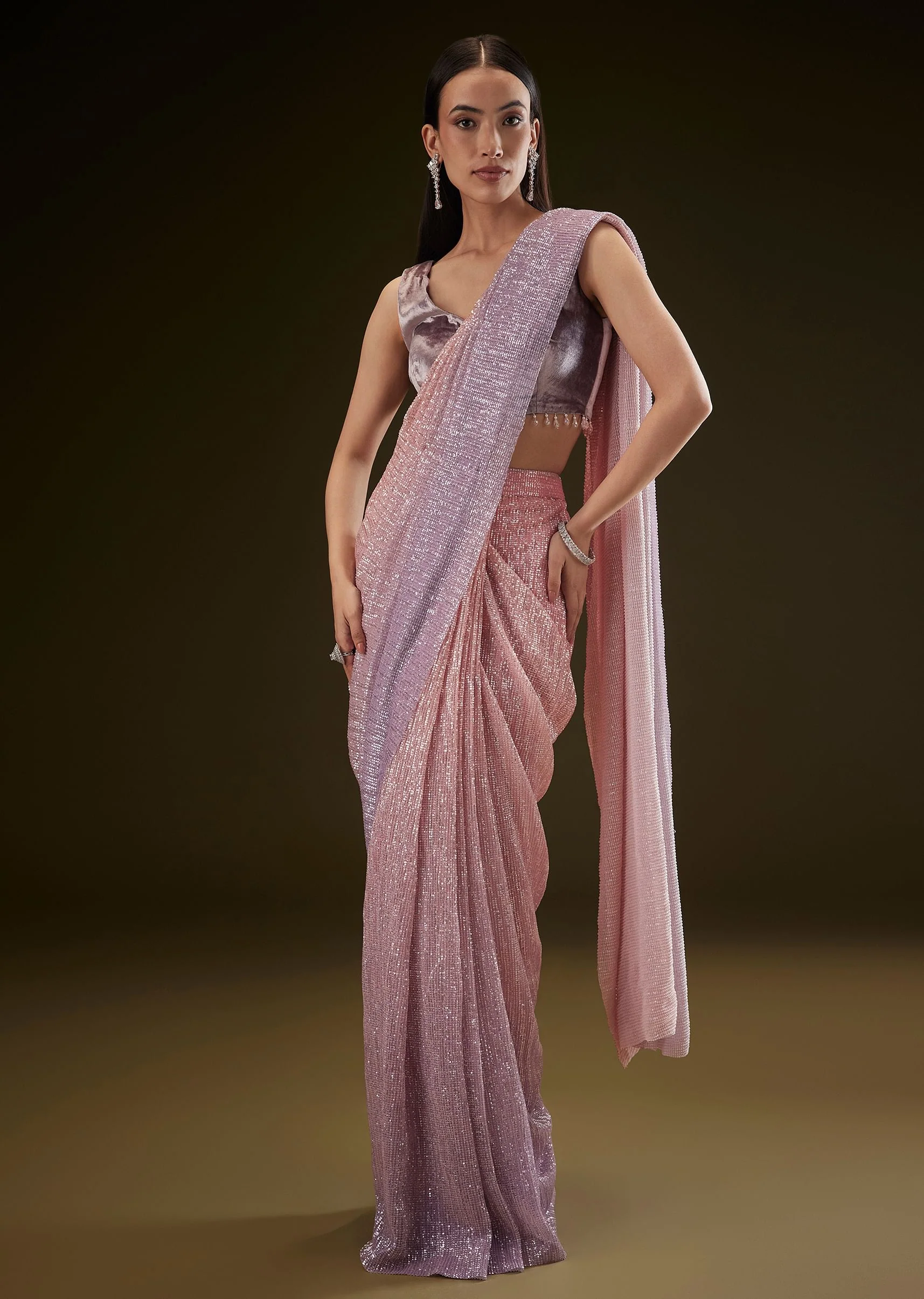 5232-purple-ombre-ready-draped-sequin-saree-with-fancy-blouse-1.webp Purple Ombre Ready Draped Sequin Saree With Fancy Blouse