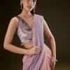 Purple Ombre Ready Draped Sequin Saree With Fancy Blouse