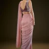 Purple Ombre Ready Draped Sequin Saree With Fancy Blouse