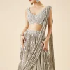 Grey Bridal Embroidered Fusion Lehenga Set