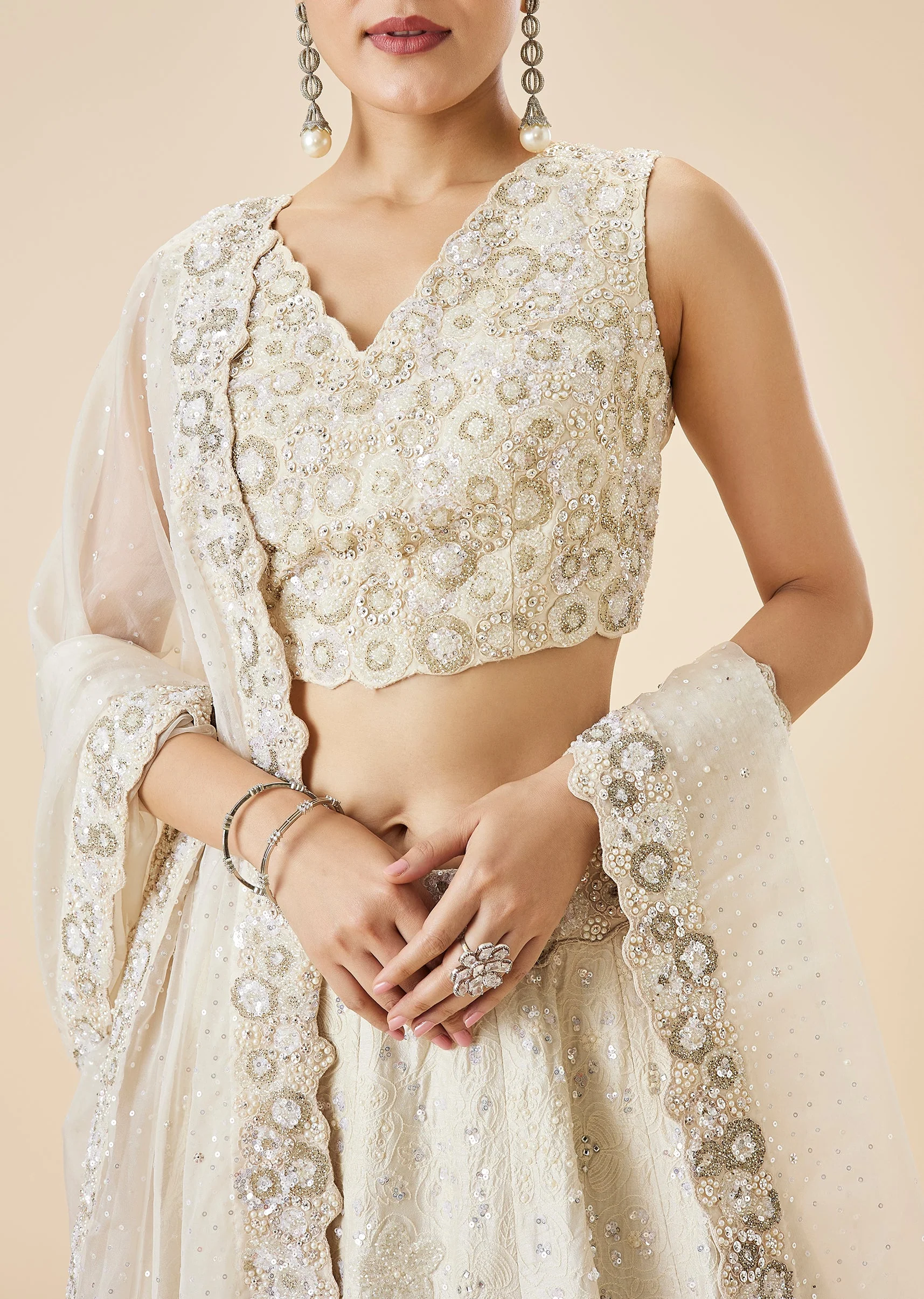 Off White Bridal Embroidered Lehenga Set With Dupatta