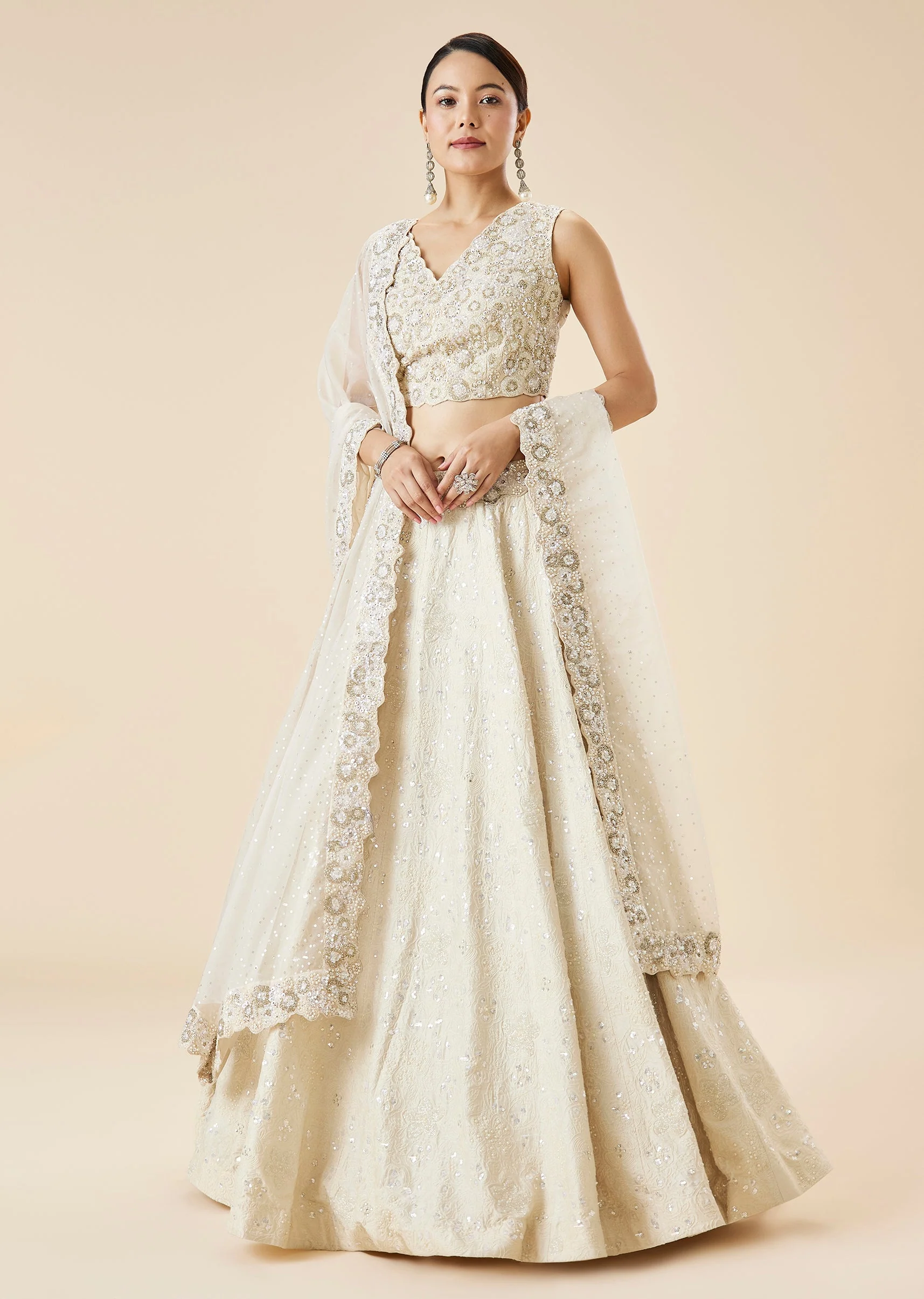 Off White Bridal Embroidered Lehenga Set With Dupatta