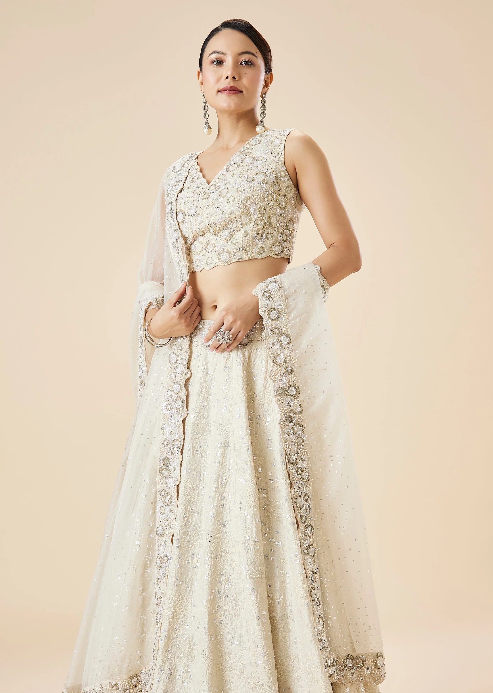 Off White Bridal Embroidered Lehenga Set With Dupatta