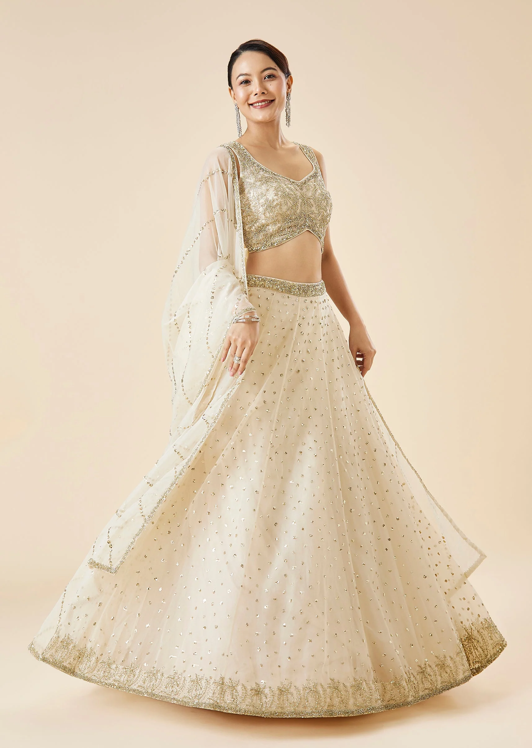 Off White Embroidered Lehenga Set With Dupatta