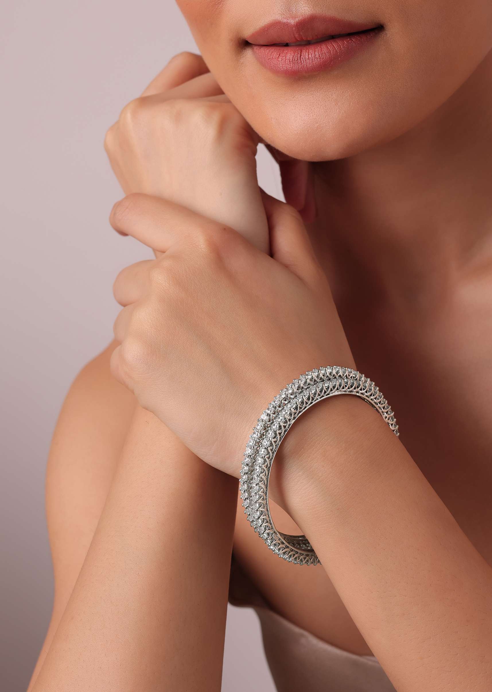 527-92.5-sterling-silver-bangles-with-white-zirconia-set-of-2-2.jpg 92.5 Sterling Silver Bangles With White Zirconia Set of 2