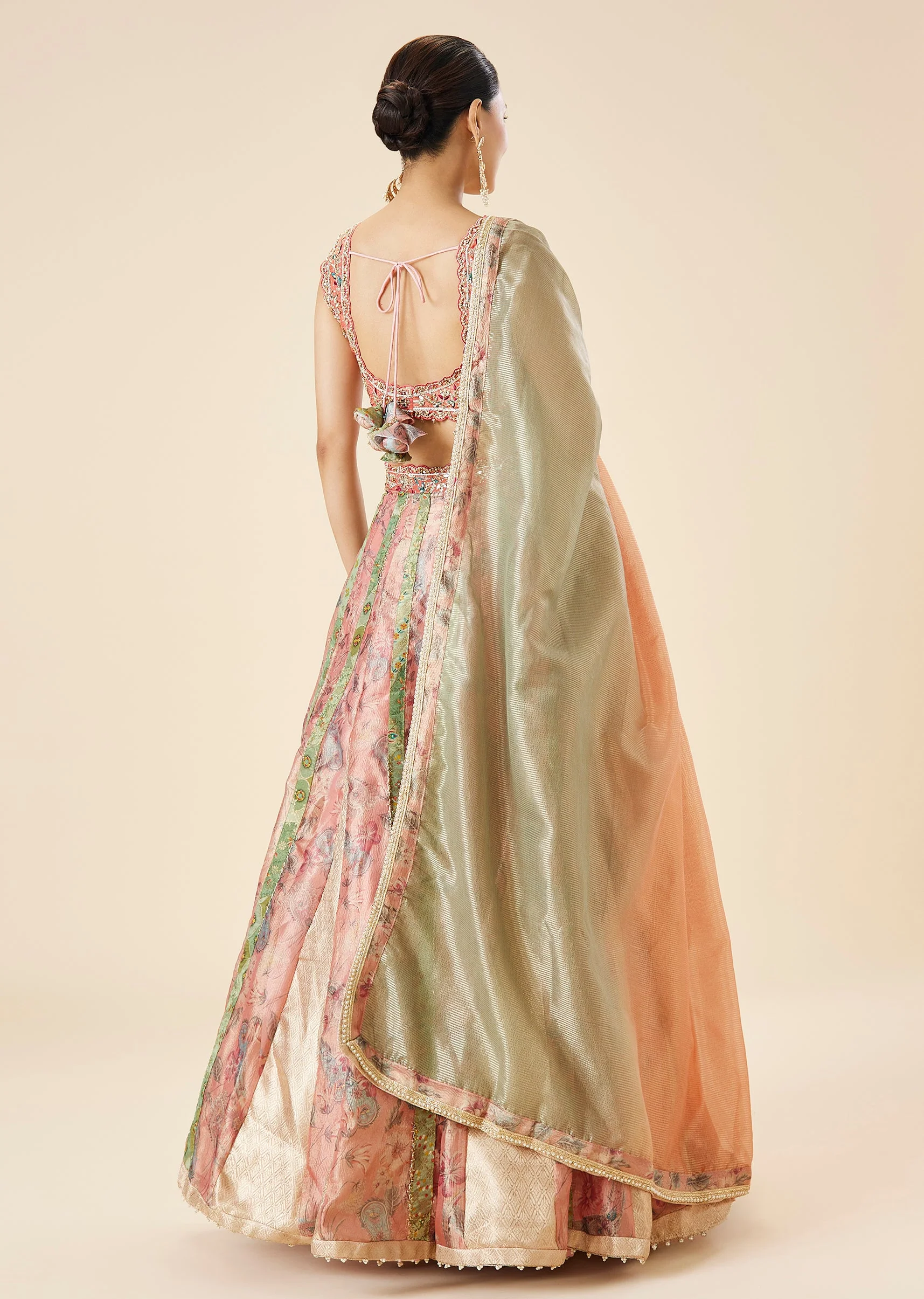 Peach Floral Embroidered Bridal Lehenga Set