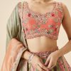 Peach Floral Embroidered Bridal Lehenga Set