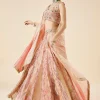 Peach Floral Printed And Embroidered Bridal Lehenga Set