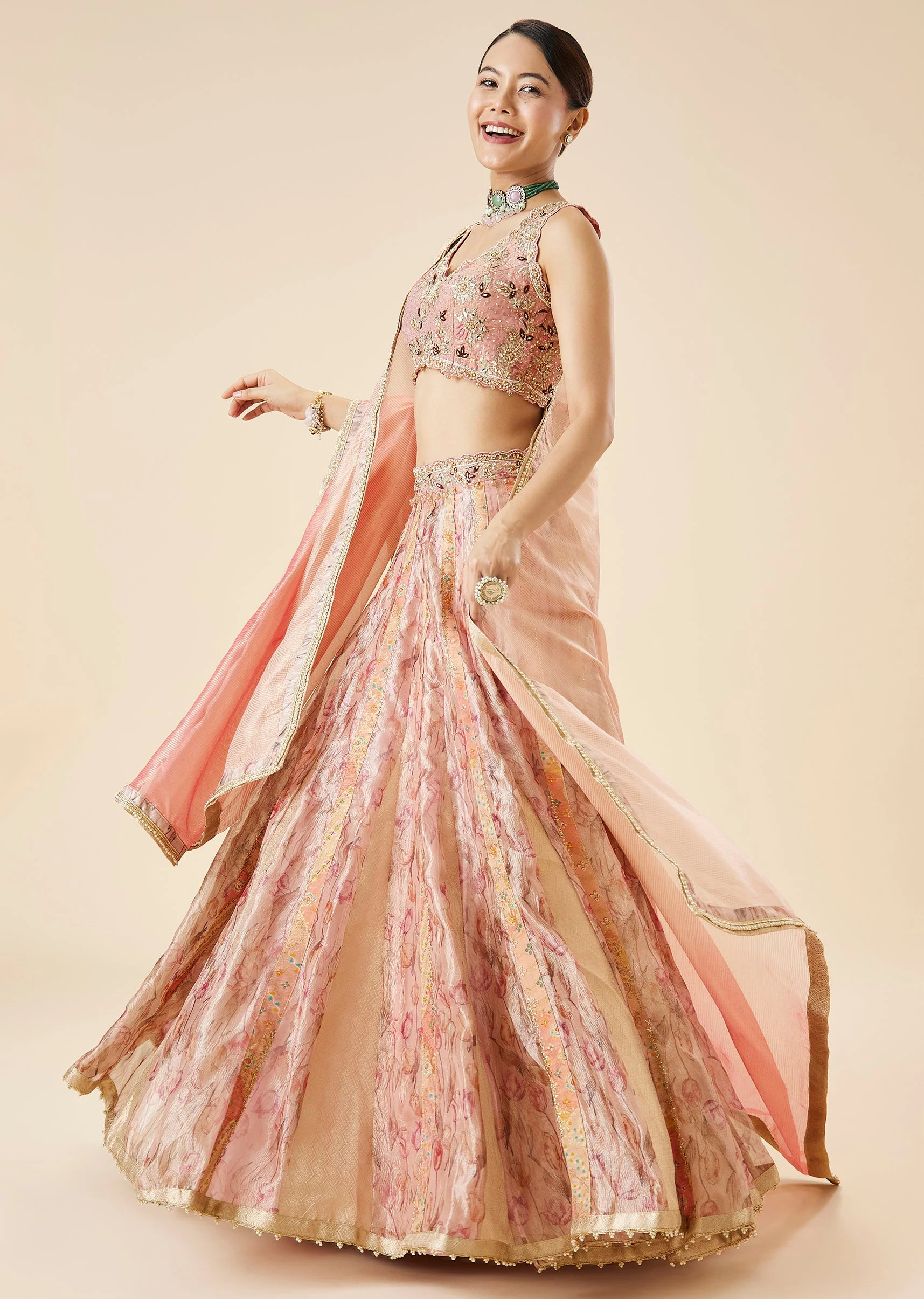 5278-peach-floral-printed-and-embroidered-bridal-lehenga-set-1.webp Peach Floral Printed And Embroidered Bridal Lehenga Set