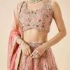 Peach Floral Printed And Embroidered Bridal Lehenga Set