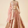 Peach Floral Printed And Embroidered Bridal Lehenga Set