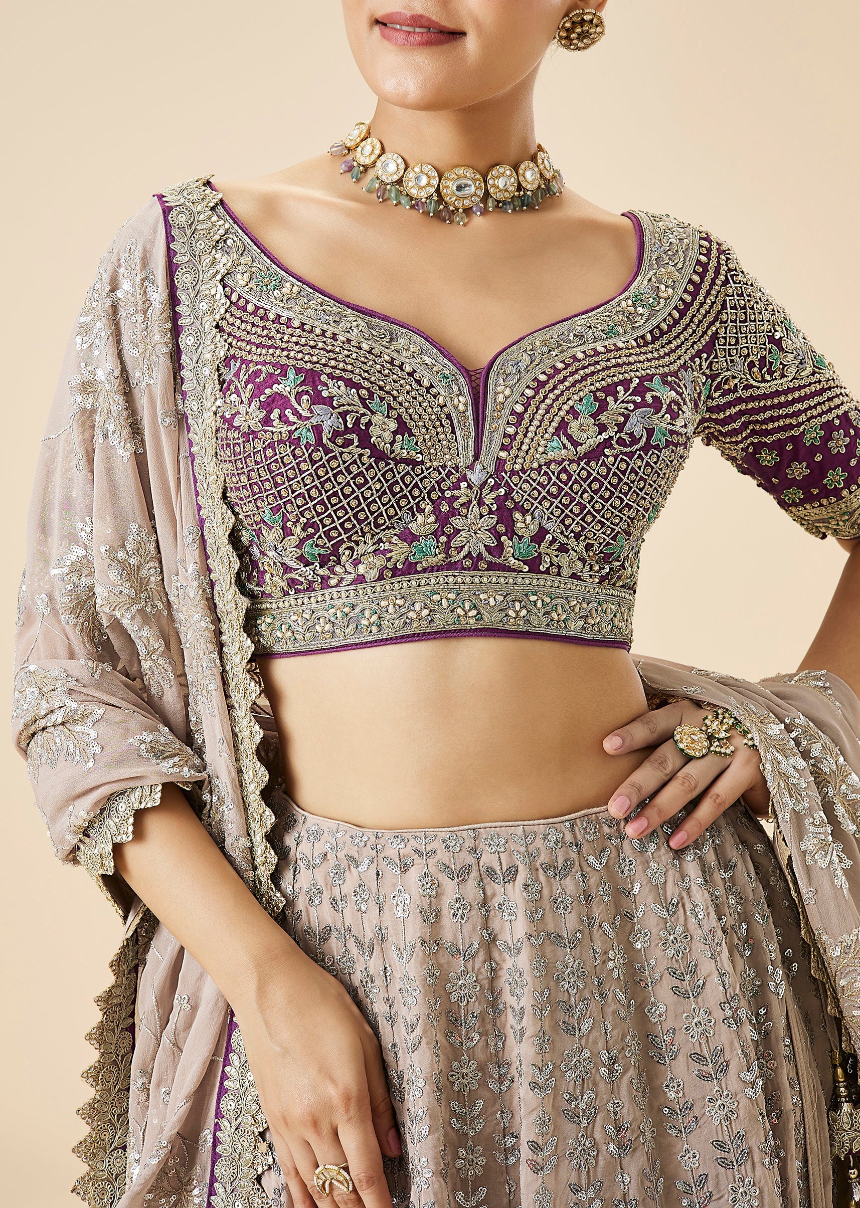 Mauve Pastel Embroidered Lehenga Set