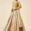 Yellow Floral Print And Embroidered Bridal Lehenga Set
