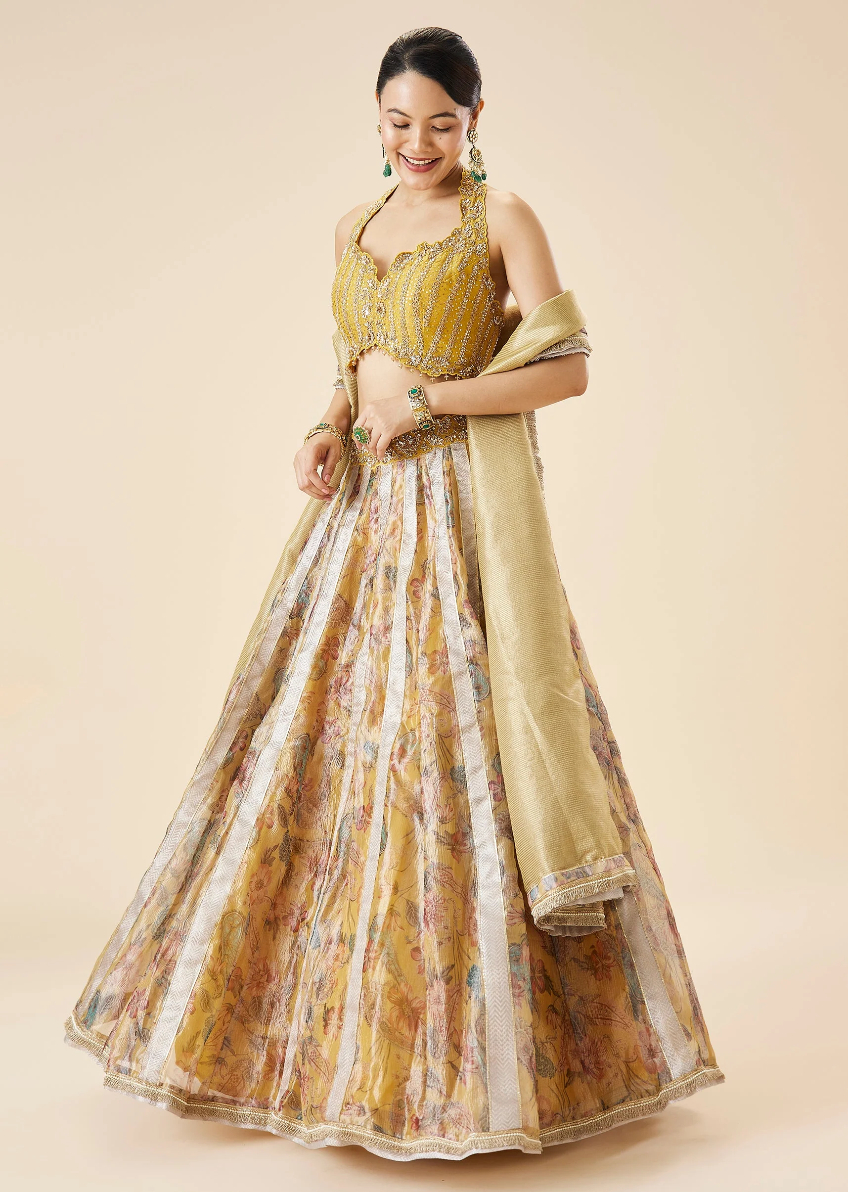 5293-yellow-floral-print-and-embroidered-bridal-lehenga-set-1.webp Yellow Floral Print And Embroidered Bridal Lehenga Set
