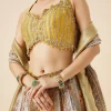 Yellow Floral Print And Embroidered Bridal Lehenga Set