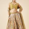 Yellow Floral Print And Embroidered Bridal Lehenga Set