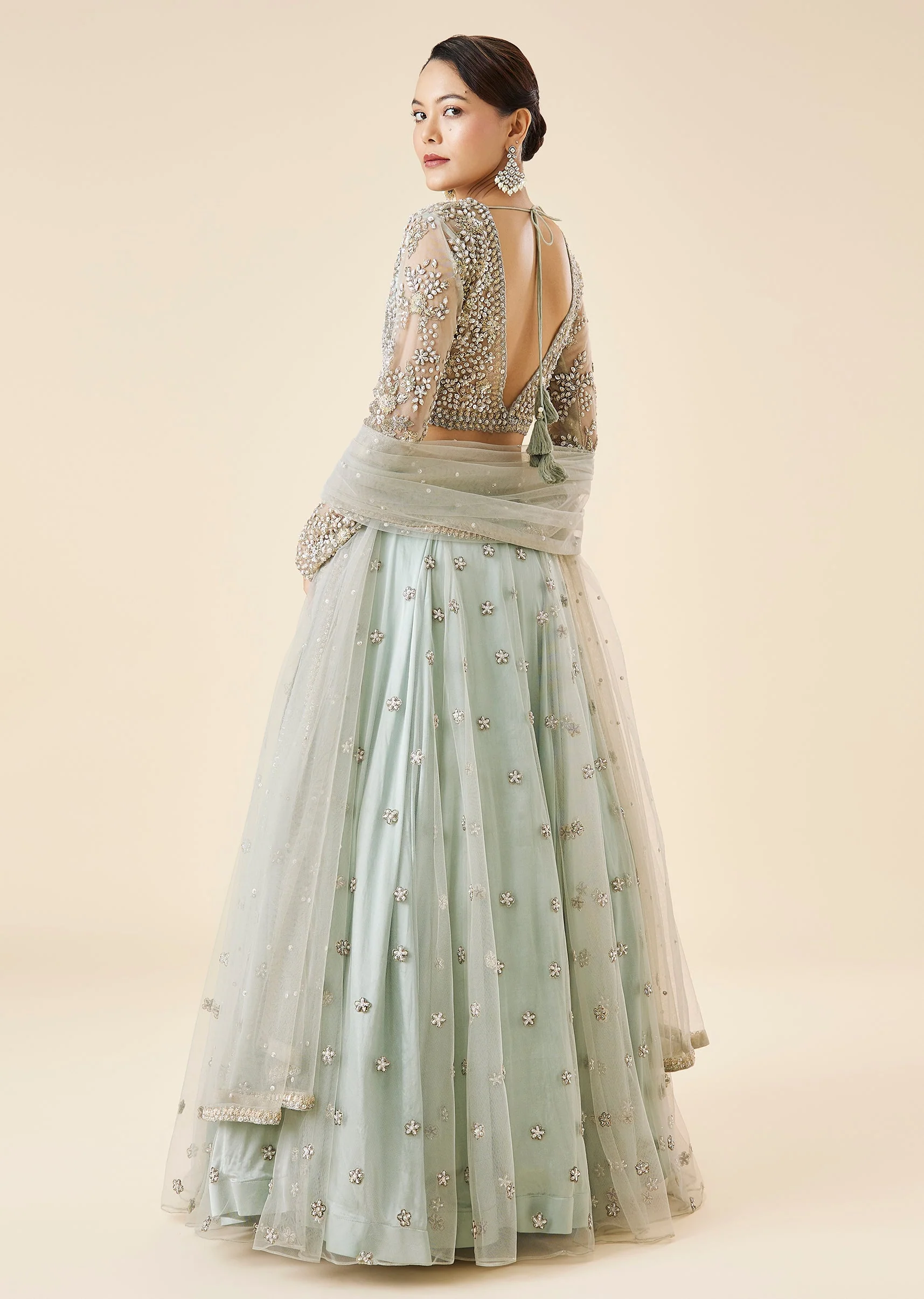 Aqua Blue Bridal Lehenga Set With Dupatta