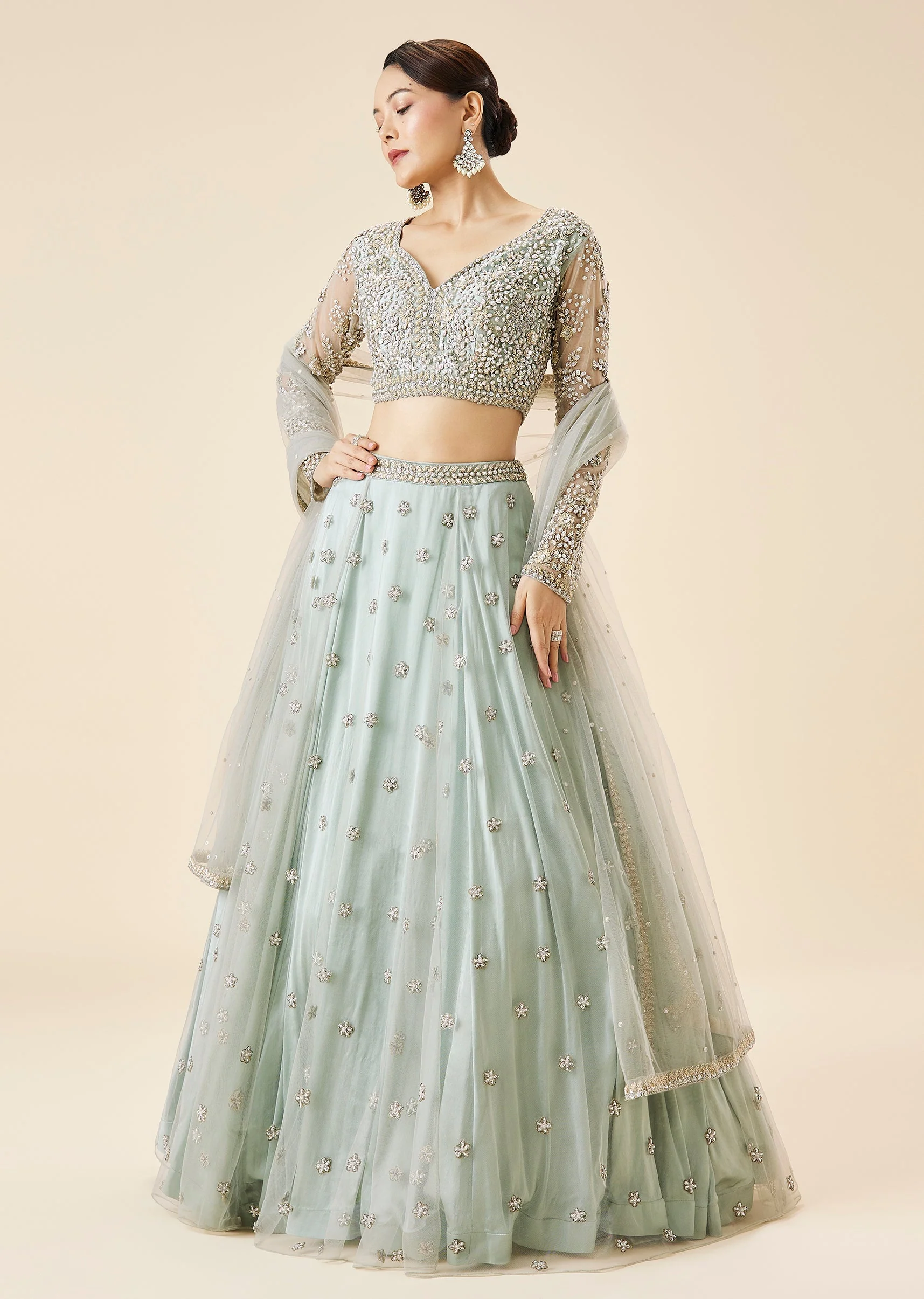 Aqua Blue Bridal Lehenga Set With Dupatta