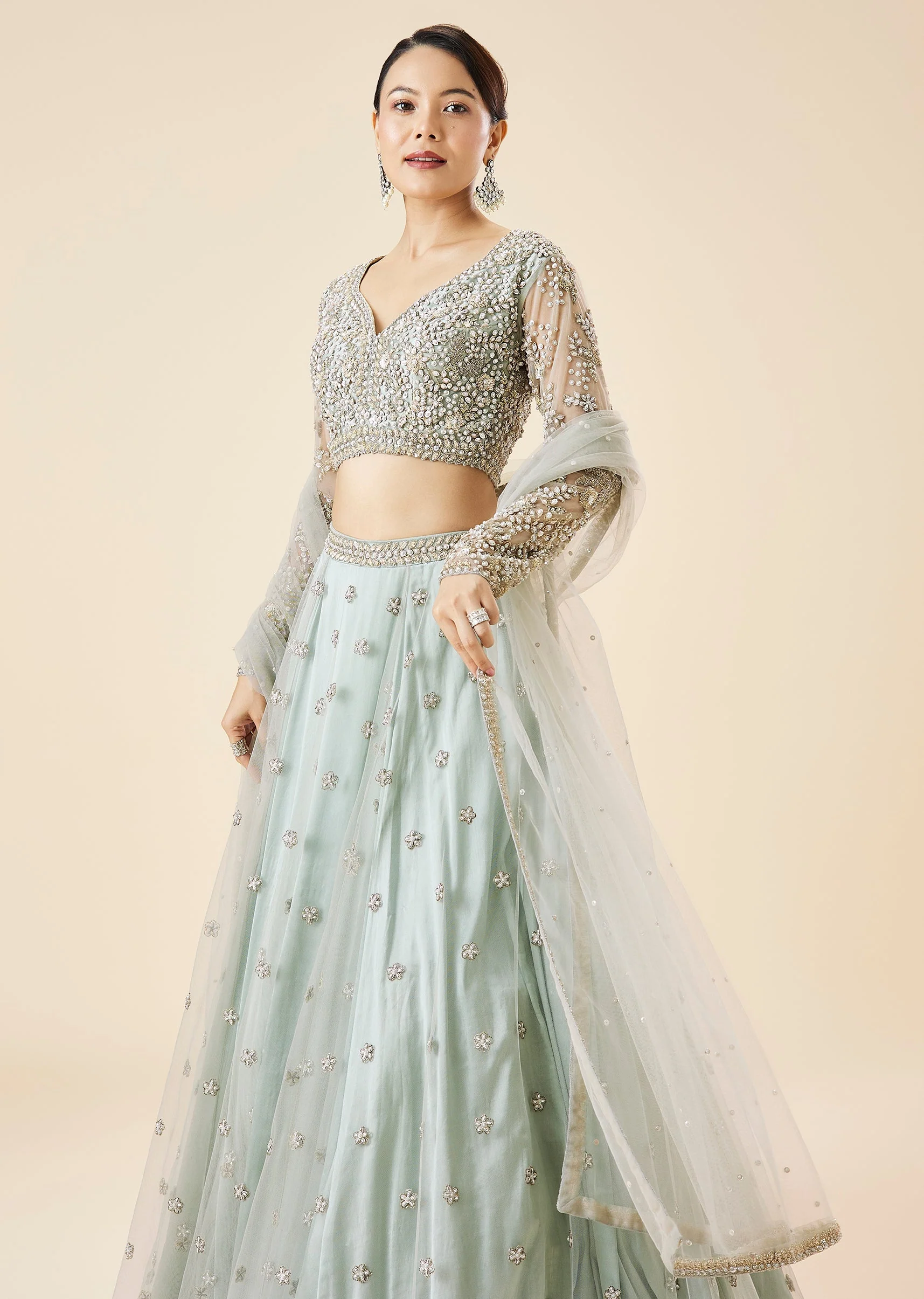 Aqua Blue Bridal Lehenga Set With Dupatta
