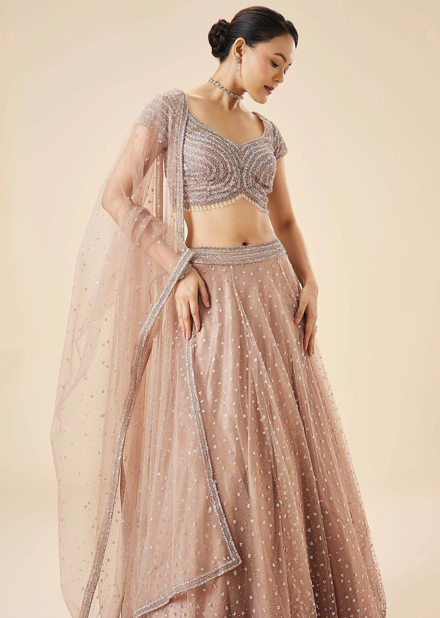 Onion Pink Pastel Embroidered Lehenga Set