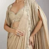 Cream Pre Draped Indo Western Saree With Jacket